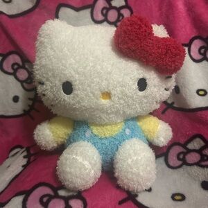 Hello Kitty Plush with Red Bow and Blue Outfit